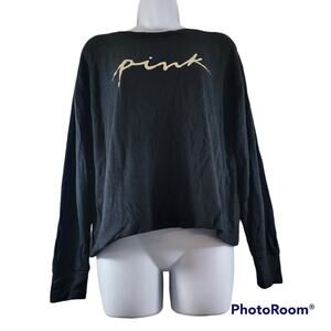 Victoria's Secret Pink Black with Gold Foil Letters Long Sleeve Size Small